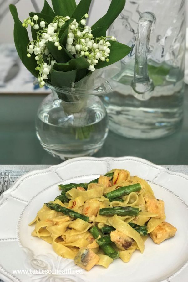Asparagus Pasta With Saffron Cream Sauce